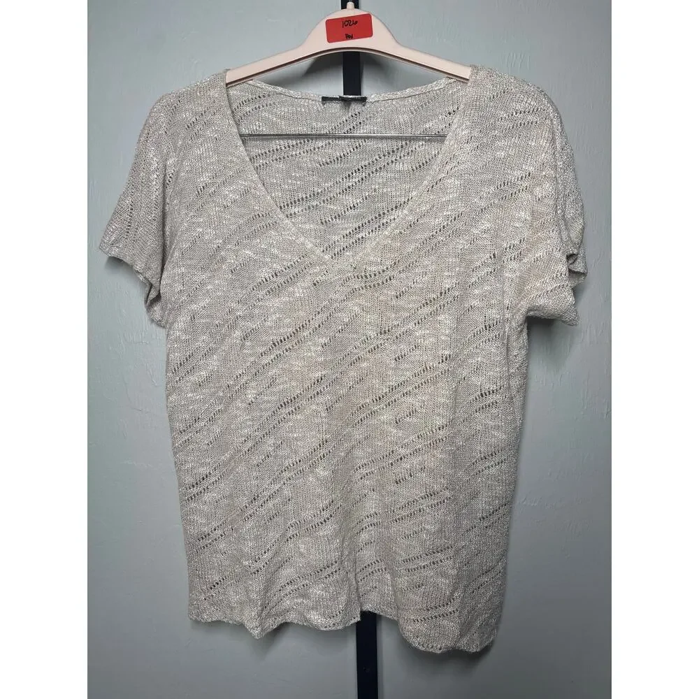 Eileen Fisher Linen Blend Sweater Top Medium Beige Karma Ripple Pointelle Knit - Picture 2 of 6